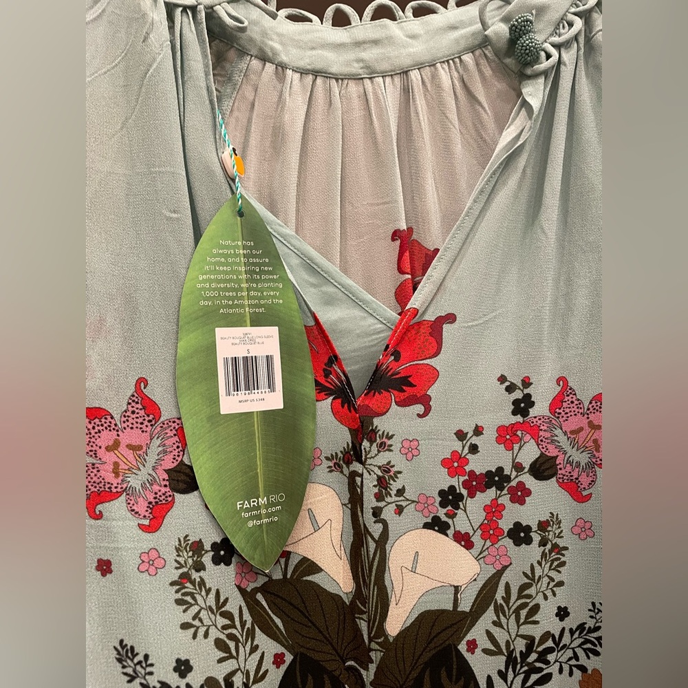 NWT Farm Rio Blue Beauty Bouquet Long Sleeve Maxi Dress small. Feminine, floral - Picture 6 of 9